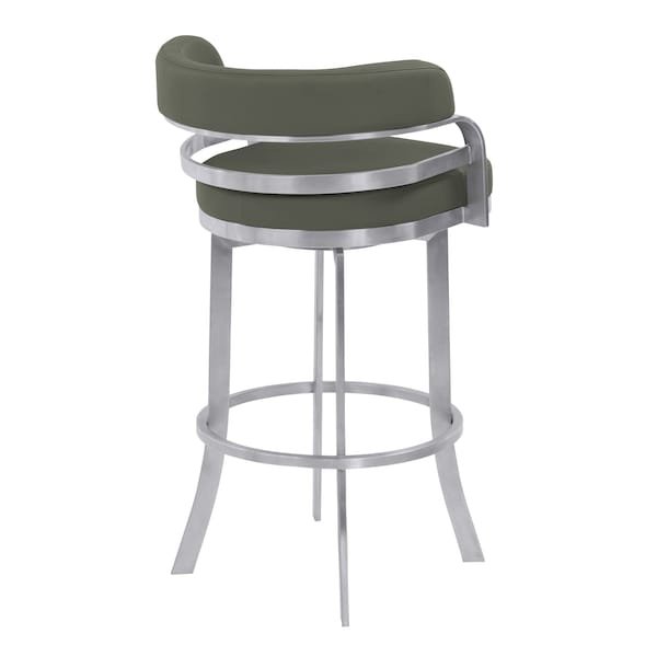 Armen Living Prinz 30" Bar Height Swivel Gray Faux Leather and Brushed Stainless Steel Bar Stool - LCPRBAGRBS30