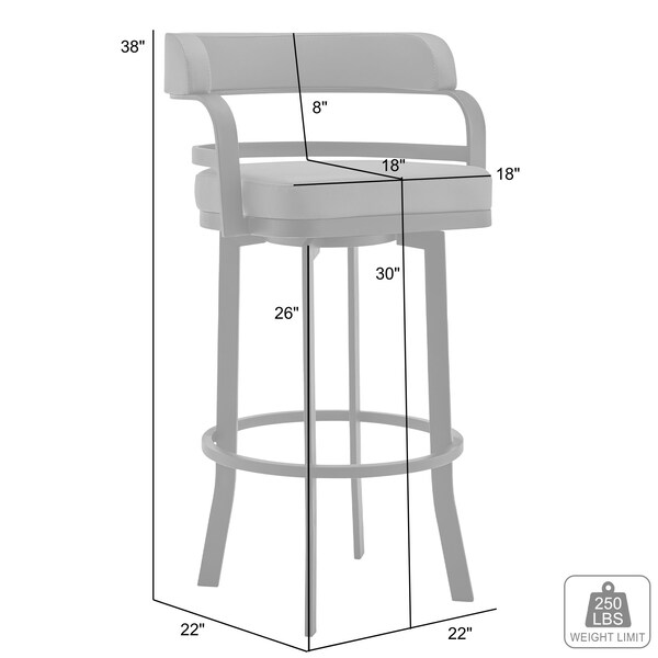 Armen Living Prinz 30" Bar Height Swivel Gray Faux Leather and Brushed Stainless Steel Bar Stool - LCPRBAGRBS30