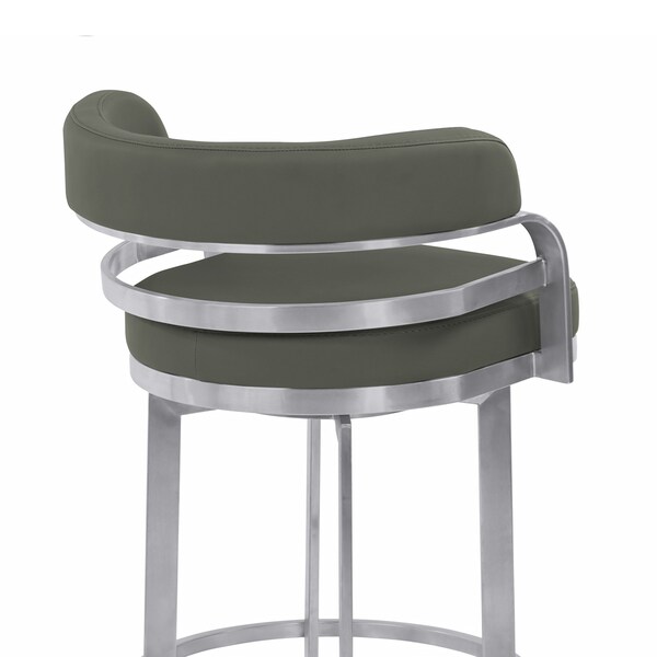Armen Living Prinz 30" Bar Height Swivel Gray Faux Leather and Brushed Stainless Steel Bar Stool - LCPRBAGRBS30