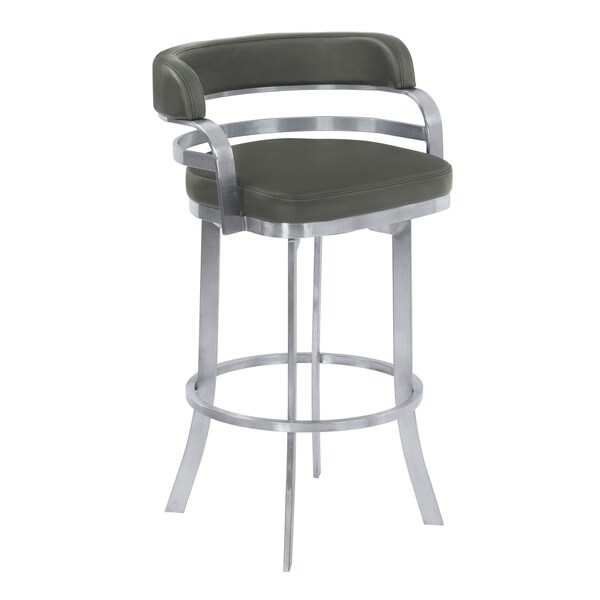 Armen Living Prinz 30" Bar Height Swivel Gray Faux Leather and Brushed Stainless Steel Bar Stool - LCPRBAGRBS30