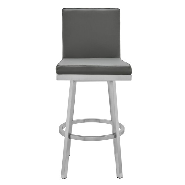Armen Living Rochester 30" Swivel Modern Brushed Stainless Steel and Gray Faux Leather Barstool - 721535752157