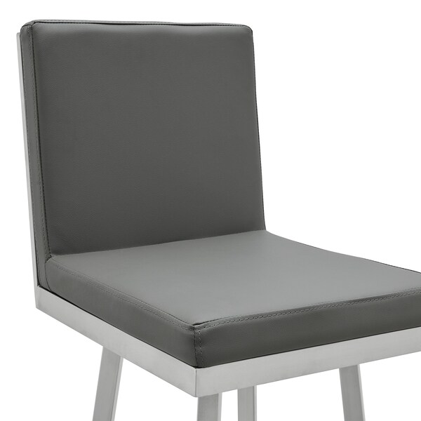 Armen Living Rochester 30" Swivel Modern Brushed Stainless Steel and Gray Faux Leather Barstool - 721535752157