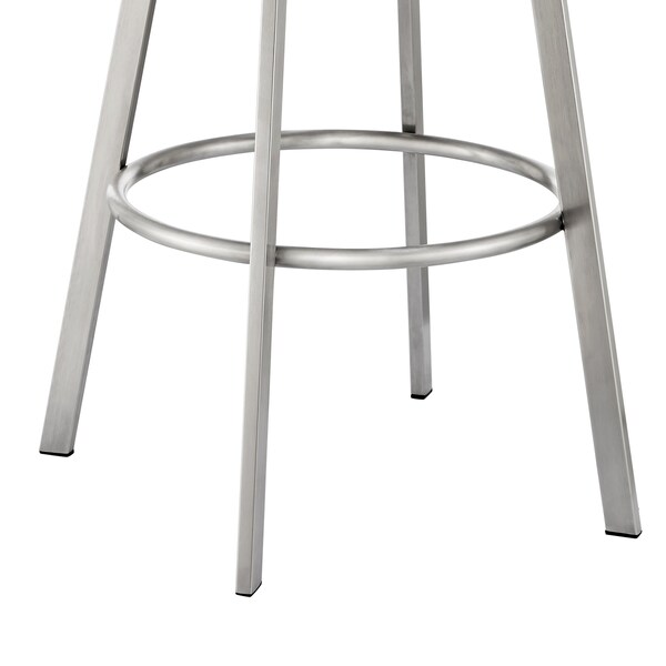 Armen Living Noran Swivel Bar Stool in Brushed Stainless Steel with Black Faux Leather - 840254335707