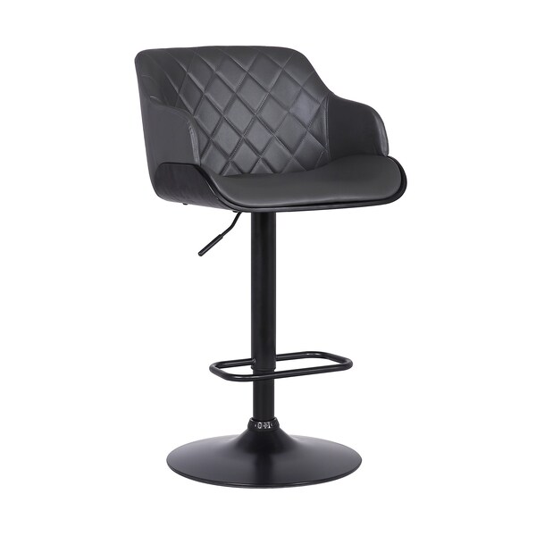 Armen Living Toby Gray Faux Leather Adjustable Height Swivel Black Wood and Metal Bar Stool - LCTOSWBABLGR