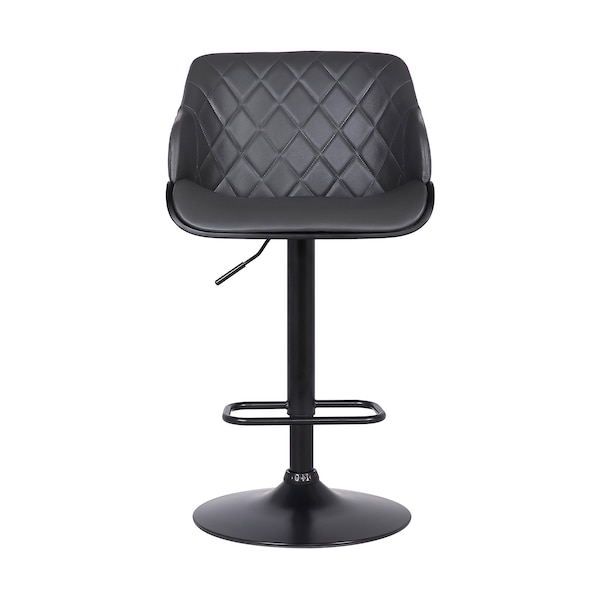 Armen Living Toby Gray Faux Leather Adjustable Height Swivel Black Wood and Metal Bar Stool - LCTOSWBABLGR