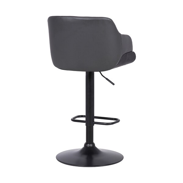 Armen Living Toby Gray Faux Leather Adjustable Height Swivel Black Wood and Metal Bar Stool - LCTOSWBABLGR