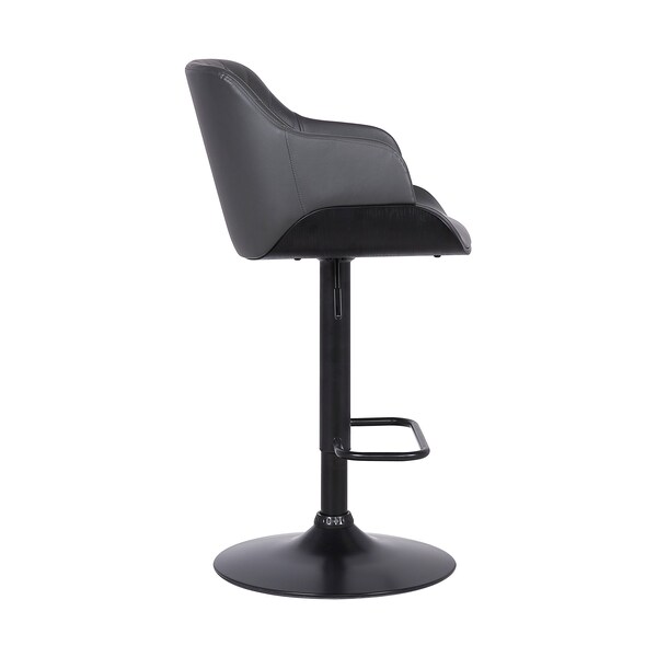 Armen Living Toby Gray Faux Leather Adjustable Height Swivel Black Wood and Metal Bar Stool - LCTOSWBABLGR