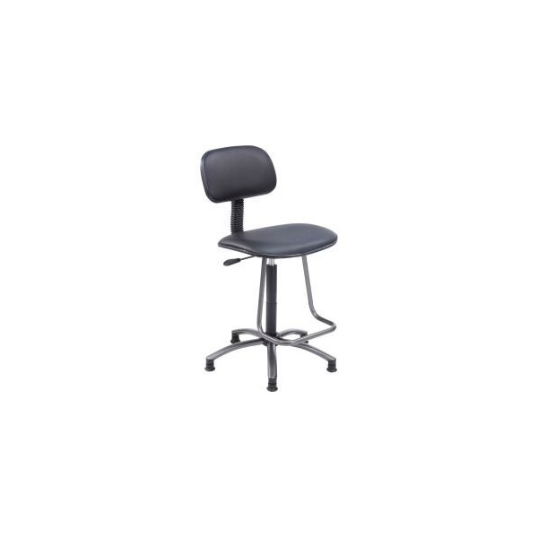 Global Equipment Interion    Office Stool with Teardrop Footrest - Vinyl - Black - 600DBK