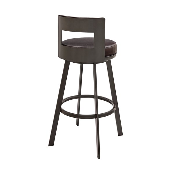 Armen Living Lynof Swivel Bar Stool in Brown Metal with Brown Faux Leather - 840254335509