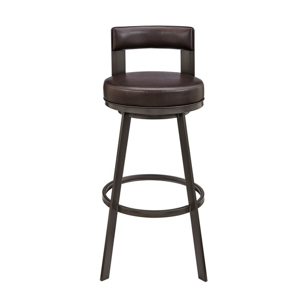Armen Living Lynof Swivel Bar Stool in Brown Metal with Brown Faux Leather - 840254335509