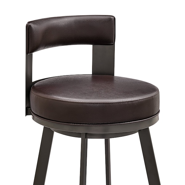 Armen Living Lynof Swivel Bar Stool in Brown Metal with Brown Faux Leather - 840254335509