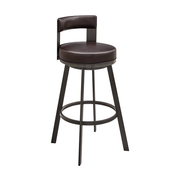 Armen Living Lynof Swivel Bar Stool in Brown Metal with Brown Faux Leather - 840254335509