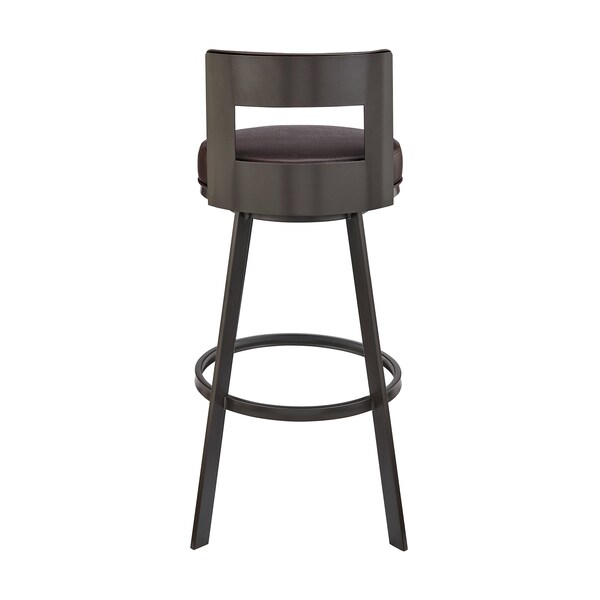 Armen Living Lynof Swivel Bar Stool in Brown Metal with Brown Faux Leather - 840254335509