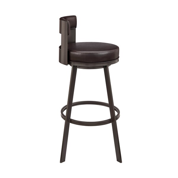 Armen Living Lynof Swivel Bar Stool in Brown Metal with Brown Faux Leather - 840254335509