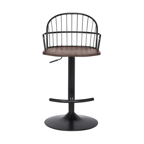 Armen Living Edward Adjustable Walnut Glazed Barstool in Black Powder Coated Finish - LCEWBABLWA