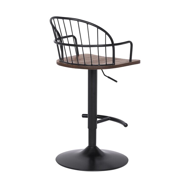 Armen Living Edward Adjustable Walnut Glazed Barstool in Black Powder Coated Finish - LCEWBABLWA