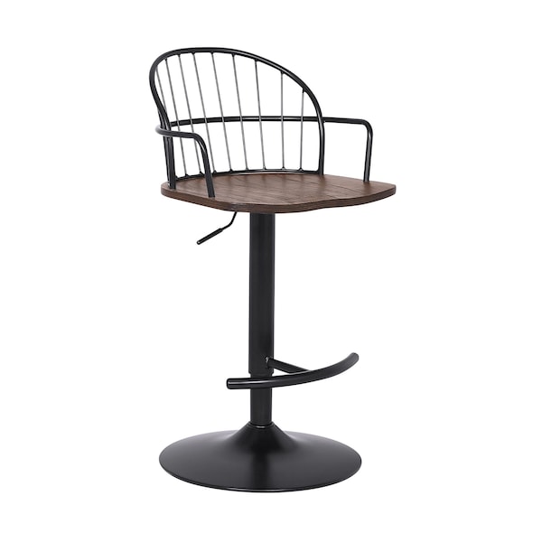Armen Living Edward Adjustable Walnut Glazed Barstool in Black Powder Coated Finish - LCEWBABLWA