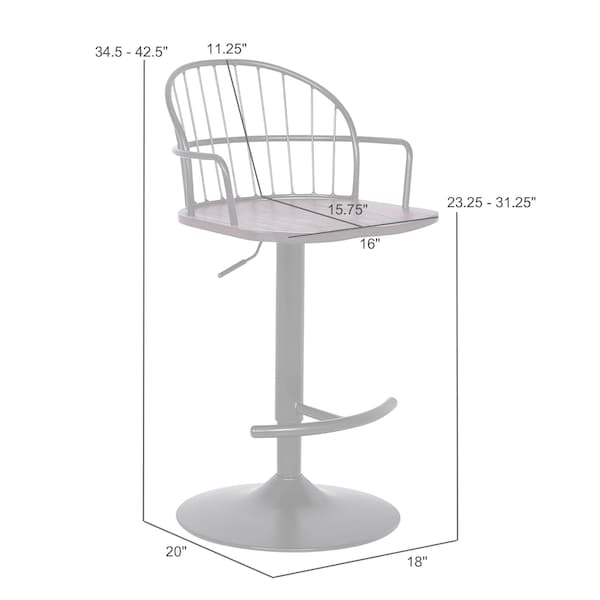 Armen Living Edward Adjustable Walnut Glazed Barstool in Black Powder Coated Finish - LCEWBABLWA
