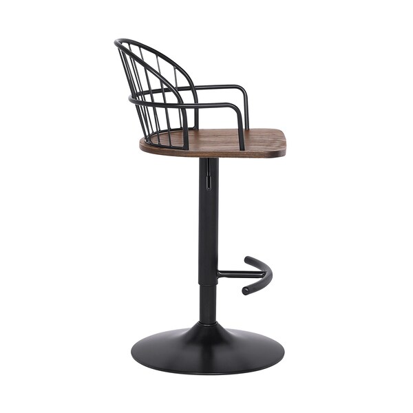 Armen Living Edward Adjustable Walnut Glazed Barstool in Black Powder Coated Finish - LCEWBABLWA