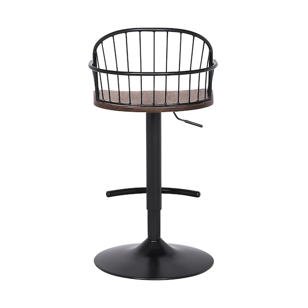 Armen Living Edward Adjustable Walnut Glazed Barstool in Black Powder Coated Finish - LCEWBABLWA