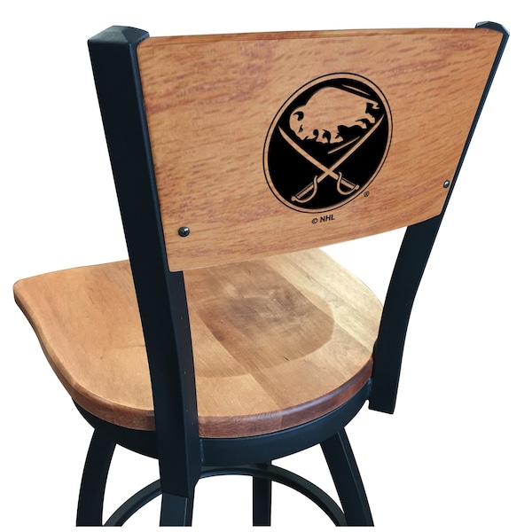 Holland Bar Stool Co 25" Blk Wrinkle Buffalo Sabres Swivel Bar Stool, Laser Engraved Back - L03825BWMEDMPLABUFSABMEDMPL