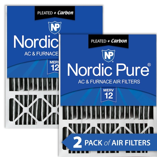Nordic Pure 20x25x5 Plus Carbon Pleated Air Filter, High Capacity, MERV 12, 2 PK - 20X25X5HPM12C-2