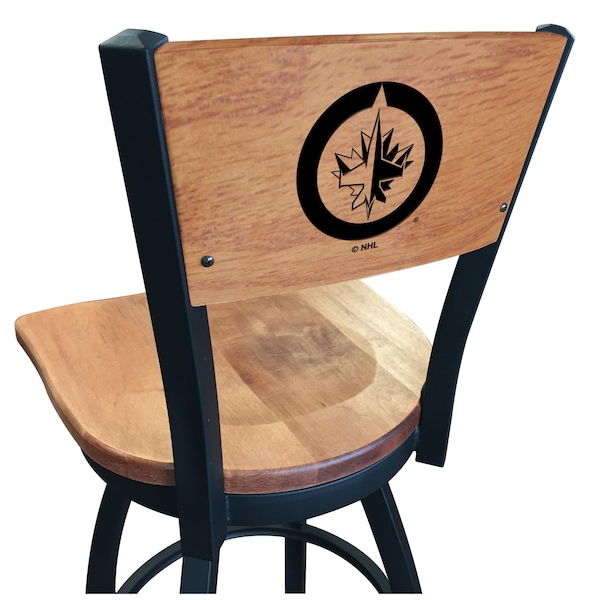 Holland Bar Stool Co 25" Blk Wrinkle Winnipeg Jets Swivel Bar Stool, Laser Engraved Back - L03825BWMEDMPLAWINJETMEDMPL