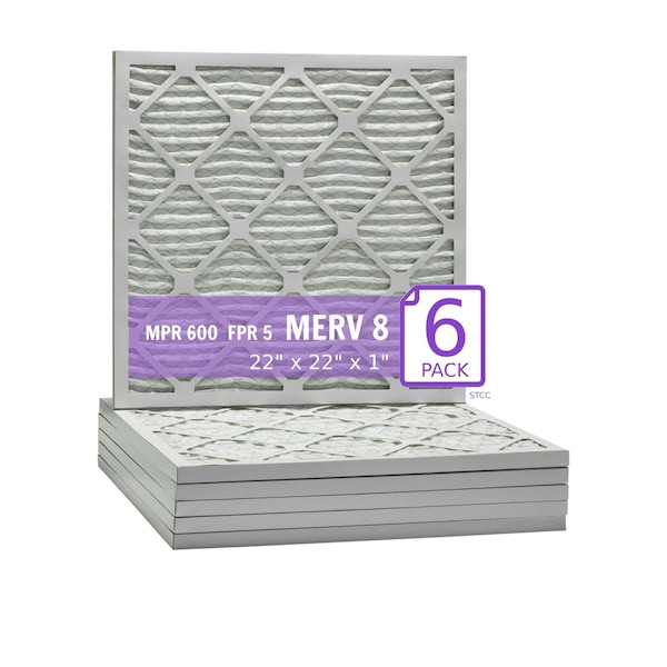 Purolator 22x22x1 Pleated Air Filter, MERV 8, 6 PK - 22X22X1X1 DM (6 PACK)