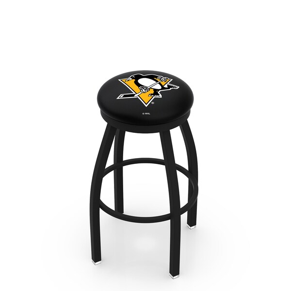Holland Bar Stool Co 25" Blk Wrinkle Pittsburgh Penguins Swivel Bar Stool, Accent Ring - L8B2B25PITPEN