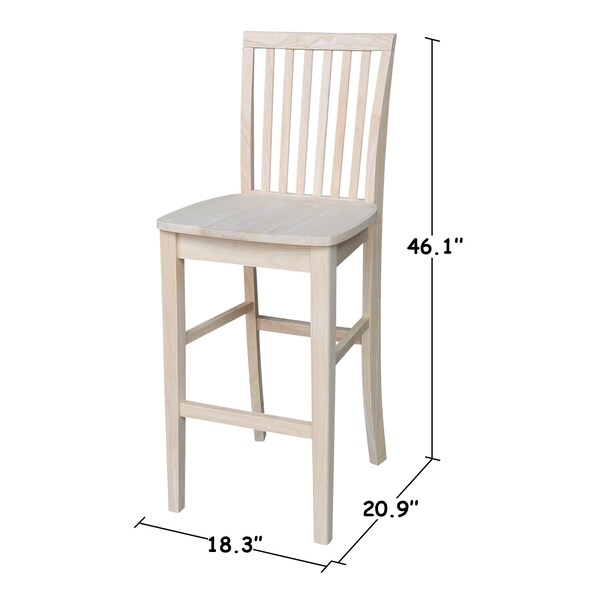 International Concepts Mission Bar Height Stool, 30" Seat Height, Unfinished - 265-30