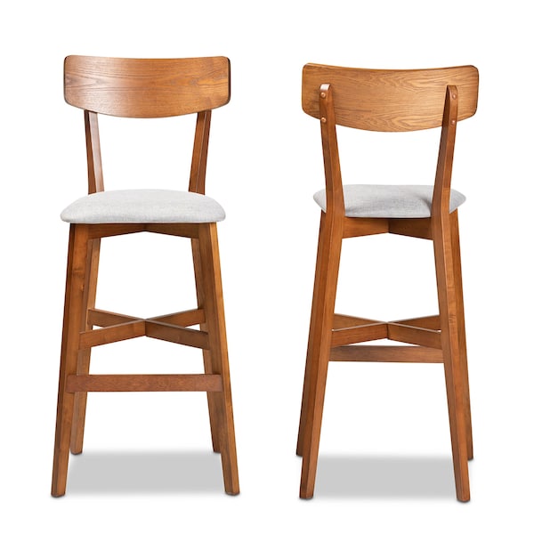 Baxton Studio Cameron Modern Grey Fabric and Walnut Brown Finished Wood 2-PC Bar Stool Set - 176-11016-ZORO