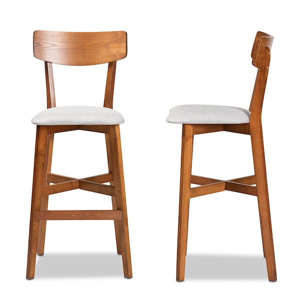 Baxton Studio Cameron Modern Grey Fabric and Walnut Brown Finished Wood 2-PC Bar Stool Set - 176-11016-ZORO