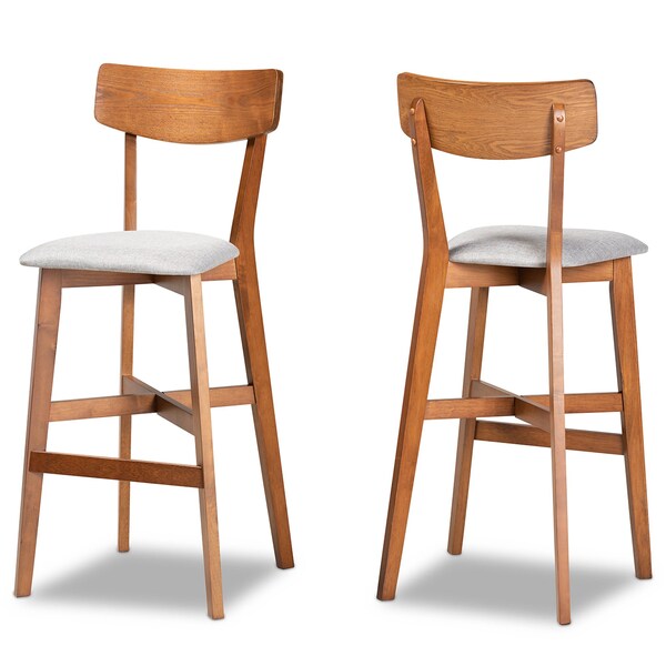 Baxton Studio Cameron Modern Grey Fabric and Walnut Brown Finished Wood 2-PC Bar Stool Set - 176-11016-ZORO