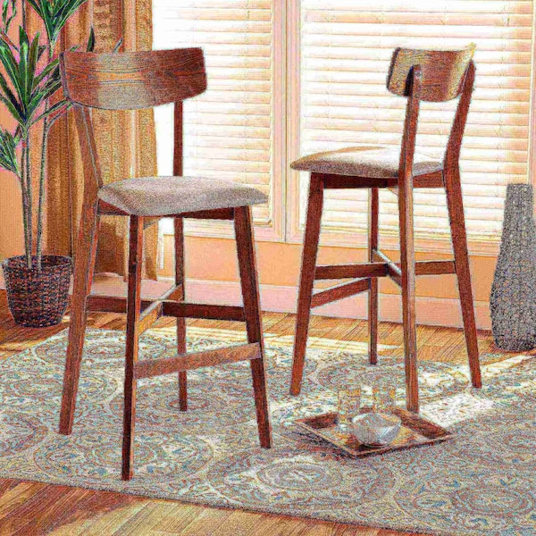 Baxton Studio Cameron Modern Grey Fabric and Walnut Brown Finished Wood 2-PC Bar Stool Set - 176-11016-ZORO
