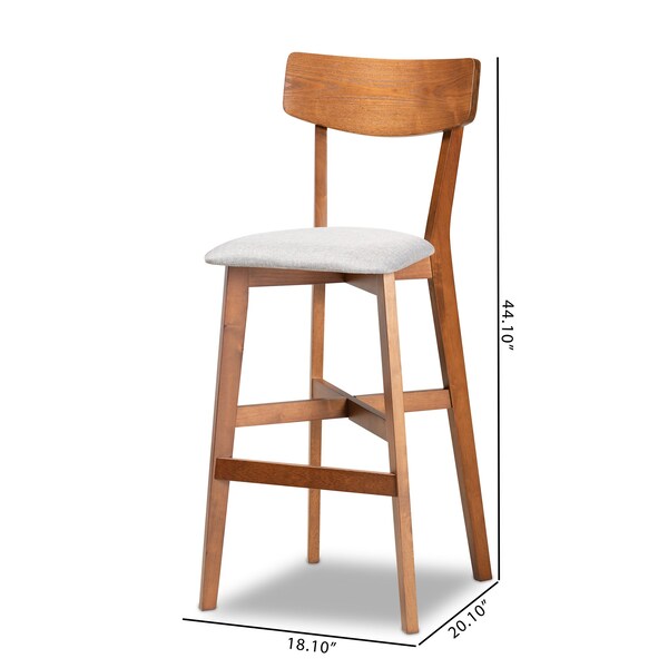Baxton Studio Cameron Modern Grey Fabric and Walnut Brown Finished Wood 2-PC Bar Stool Set - 176-11016-ZORO