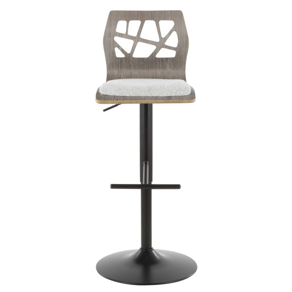 Lumisource Folia Adjustable Swivel Barstool in Light Grey Wood, Light Grey Fabric - BS-FL LGY+LGY