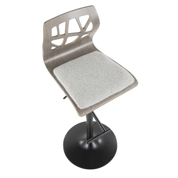 Lumisource Folia Adjustable Swivel Barstool in Light Grey Wood, Light Grey Fabric - BS-FL LGY+LGY