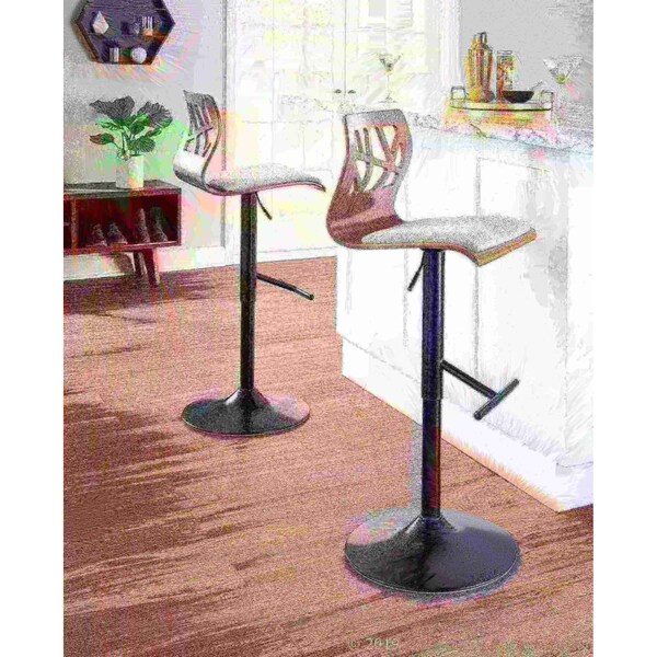 Lumisource Folia Adjustable Swivel Barstool in Light Grey Wood, Light Grey Fabric - BS-FL LGY+LGY