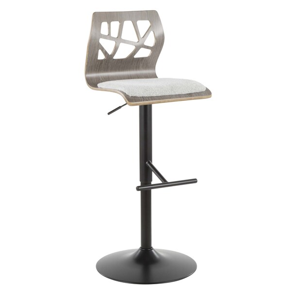 Lumisource Folia Adjustable Swivel Barstool in Light Grey Wood, Light Grey Fabric - BS-FL LGY+LGY