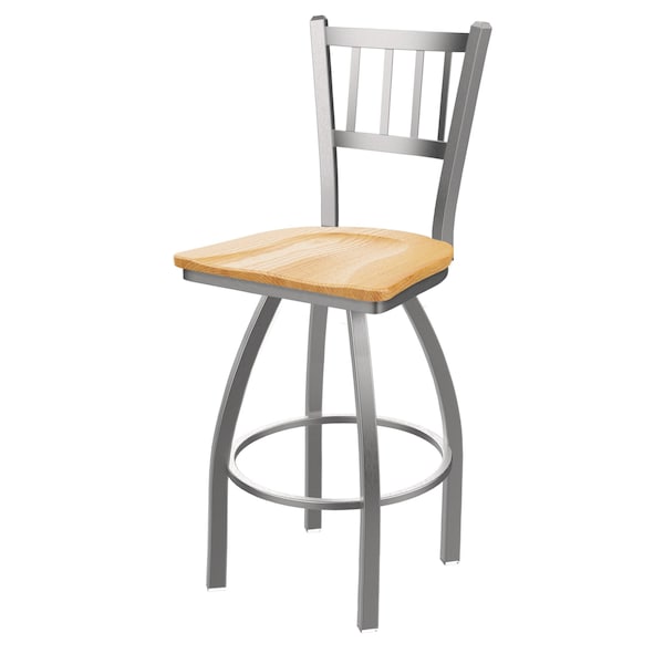 Holland Bar Stool Co 810 Contessa Stainless Steel 36in Swivel Bar Stool with Natural Oak Seat - 81036SSNATOAK