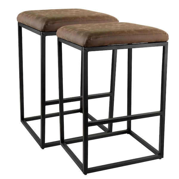 Buen Tiempo Faux Leather Bar Chair with Black Base, Brown - 2 Piece - BU3048017