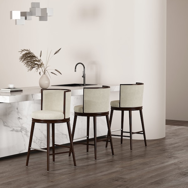 Manhattan Comfort Evalyn Barstool in Cream - Set of 3 - 3-BS024-CR