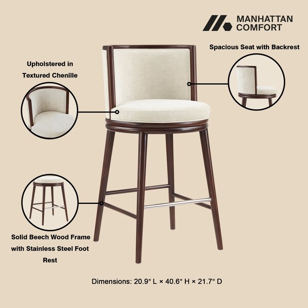 Manhattan Comfort Evalyn Barstool in Cream - Set of 3 - 3-BS024-CR