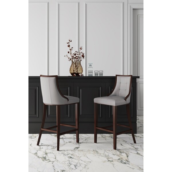 Manhattan Comfort Fifth Avenue Faux Leather Barstool in Light Grey - Set of 2 - 2-BS007-LG