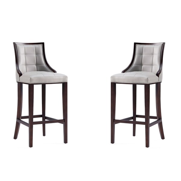 Manhattan Comfort Fifth Avenue Faux Leather Barstool in Light Grey - Set of 2 - 2-BS007-LG
