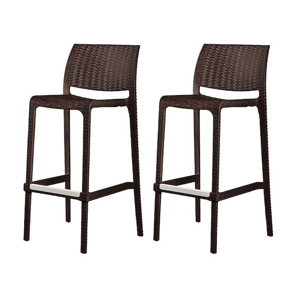 Lagoon Rue Resin Stackable Bar Stool Rattan Style with Aluminum Footrest, 2PK - 7036N3-BSLGS