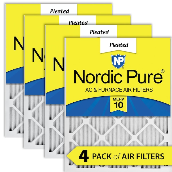 Nordic Pure 12x12x1 Pleated Air Filter, High Capacity, Electrostatically Charged Synthetic Media, MERV 10, 4 PK - 12X12X1M10-4