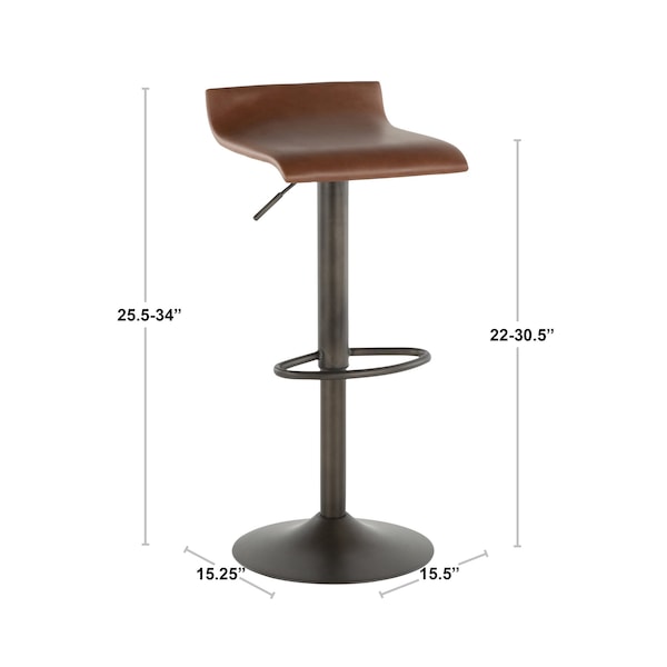 Lumisource Ale Adjustable Swivel Barstool in Black PU Leather, PK 2 - BS-ALE BK2