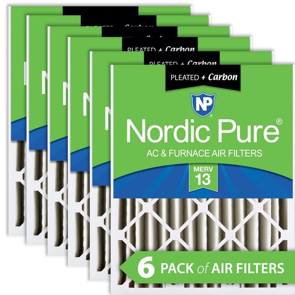 Nordic Pure 16x20x4 Plus Carbon Pleated Air Filter, High Capacity, MERV 13, 6 PK - 16X20X4M13+C-6