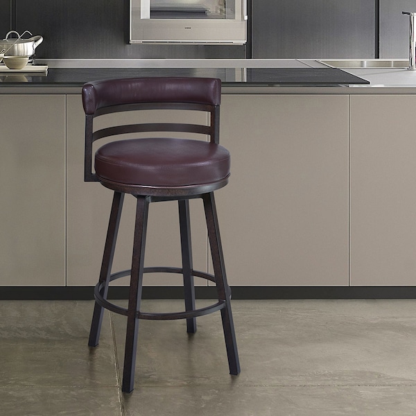 Armen Living Titana 26" Barstool in Auburn Bay finish with Brown Pu upholstery - 721535746842